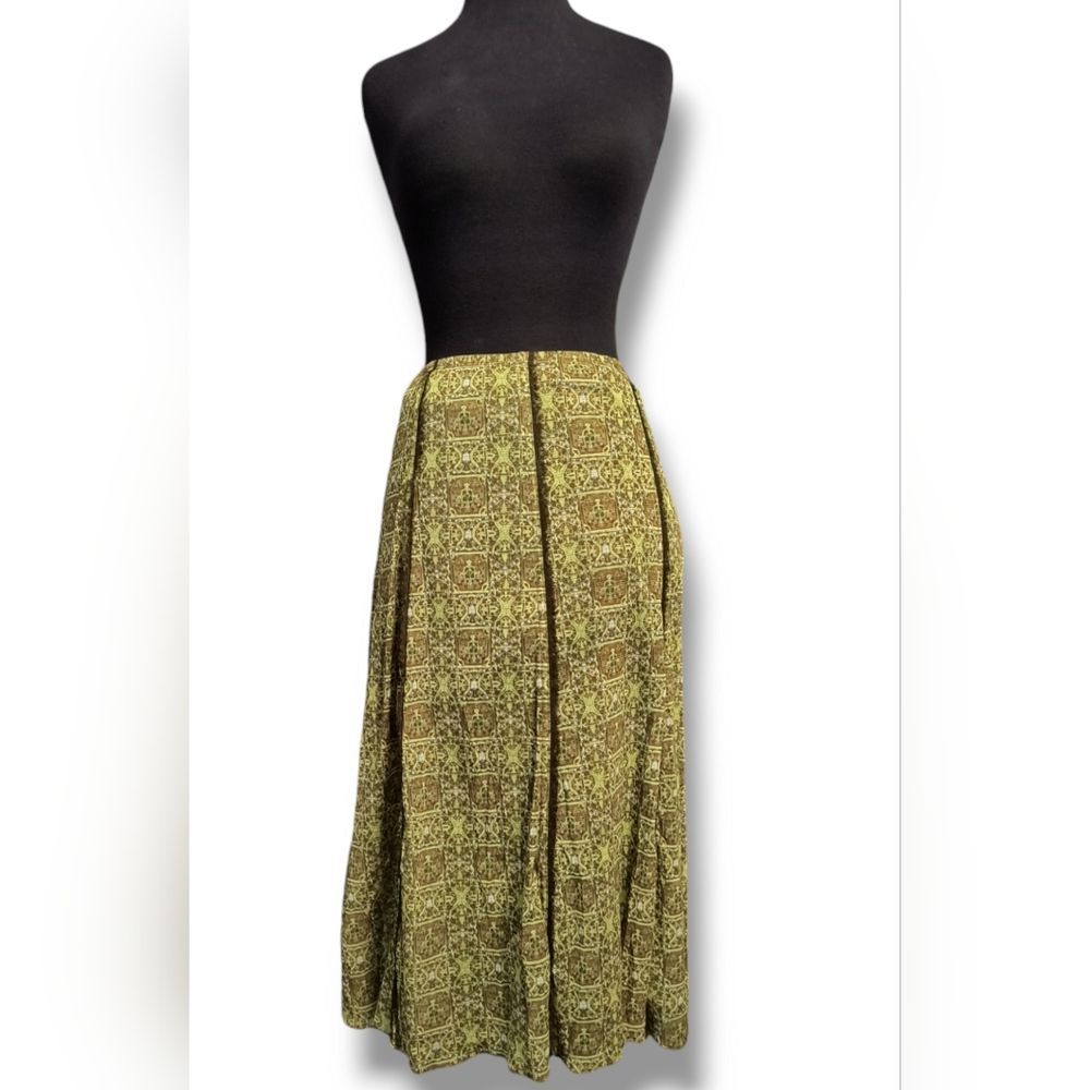 Emma James Geometric Green Brown Fringe Pleat 90s Y2K Skirt Large